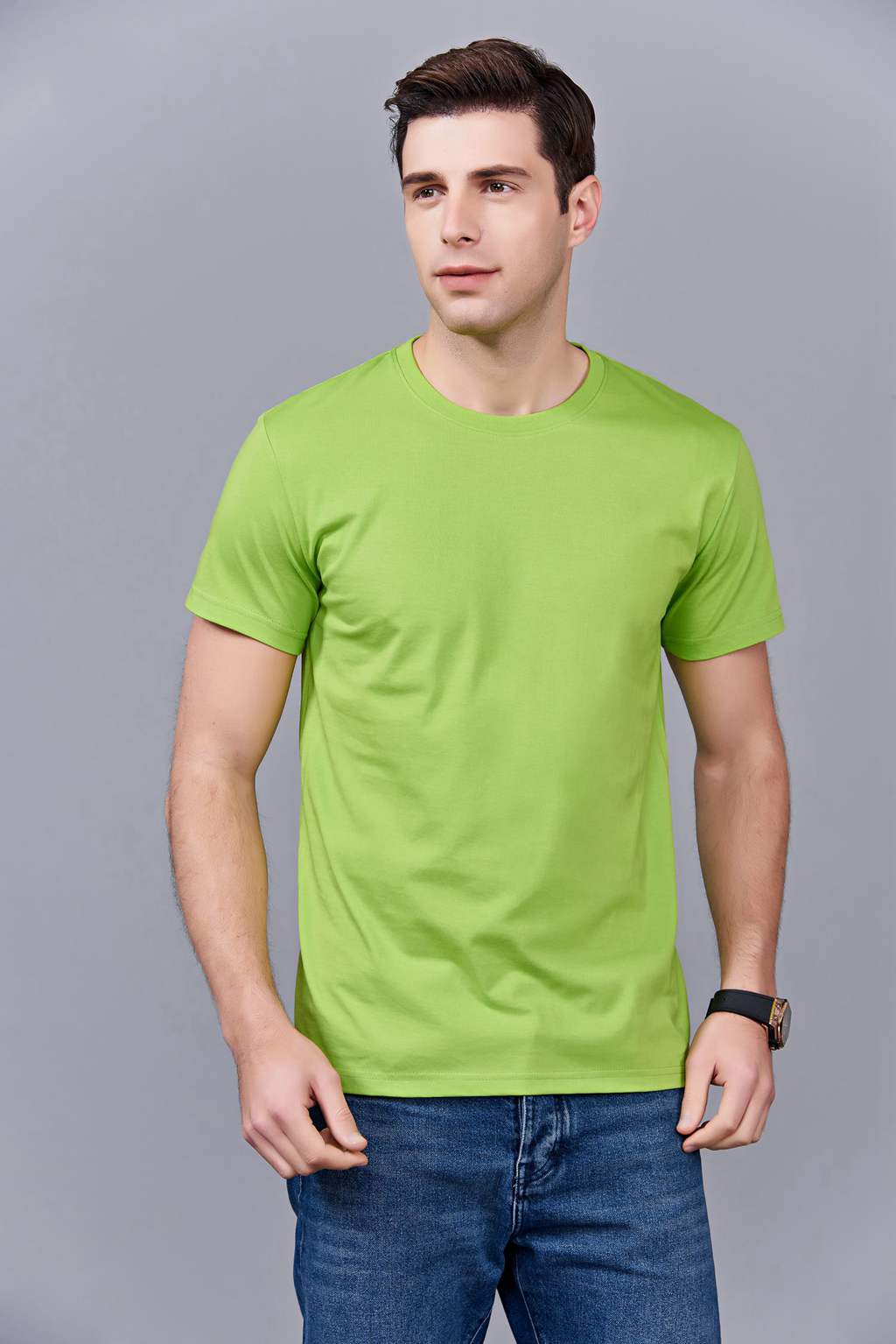 畢業創意校服班服文化衫定制加工LOGO繡秀印花款 澳大利亞棉200G長短袖文化衫 果綠色