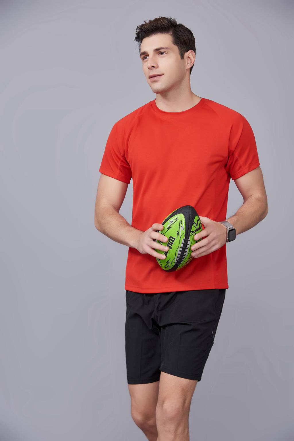 修身運(yùn)動短袖 舒適透氣跑步訓(xùn)練速干T恤-大紅色