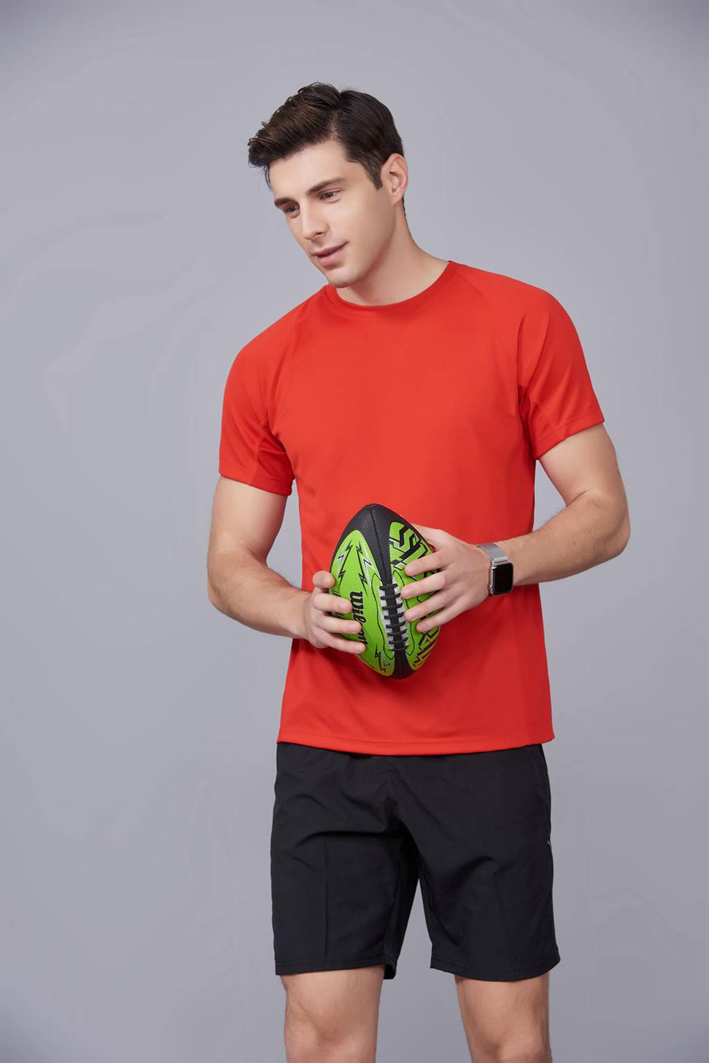 修身運(yùn)動短袖 舒適透氣跑步訓(xùn)練速干T恤-大紅色