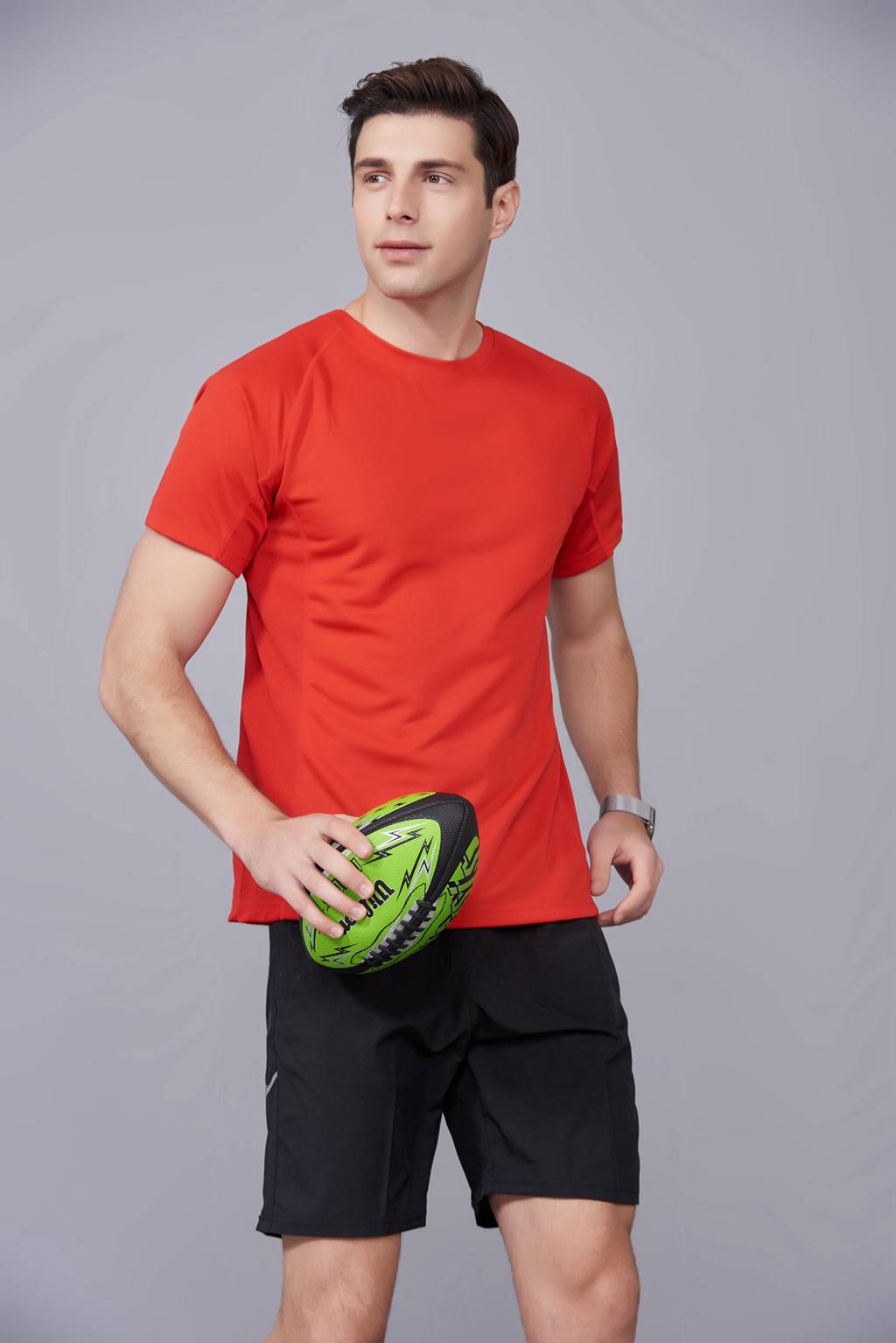 修身運(yùn)動短袖 舒適透氣跑步訓(xùn)練速干T恤-大紅色