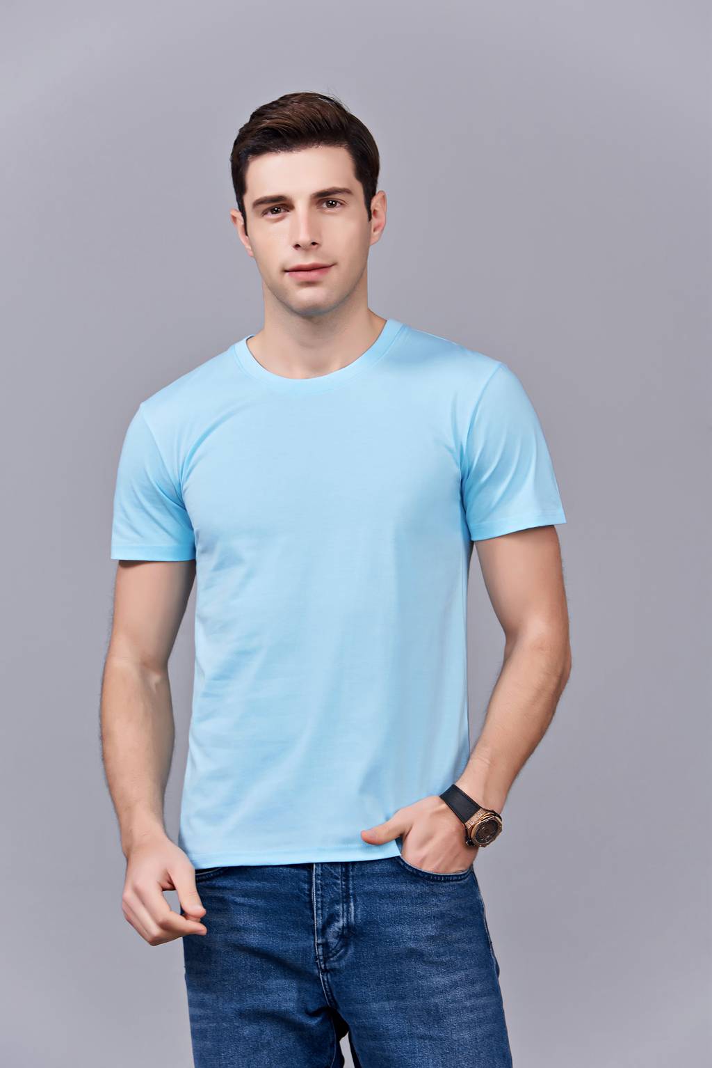 洋氣百搭親子裝 半袖顯瘦 速干圓領(lǐng)文化衫 春夏新品 天藍(lán)色