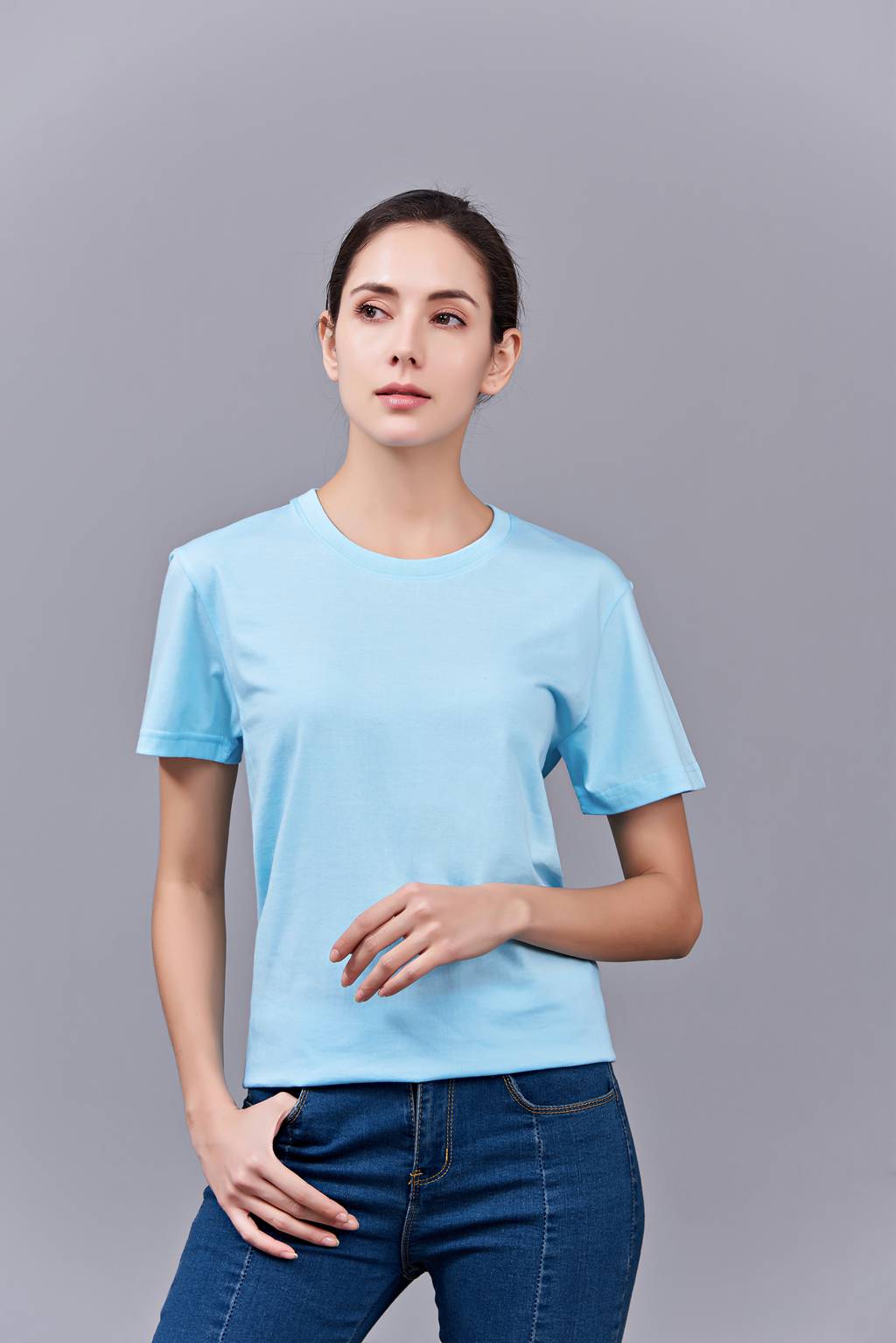 洋氣百搭親子裝 半袖顯瘦 速干圓領(lǐng)文化衫 春夏新品 天藍(lán)色