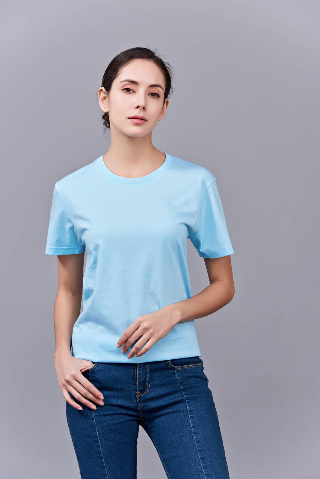 洋氣百搭親子裝 半袖顯瘦 速干圓領(lǐng)文化衫 春夏新品 天藍(lán)色